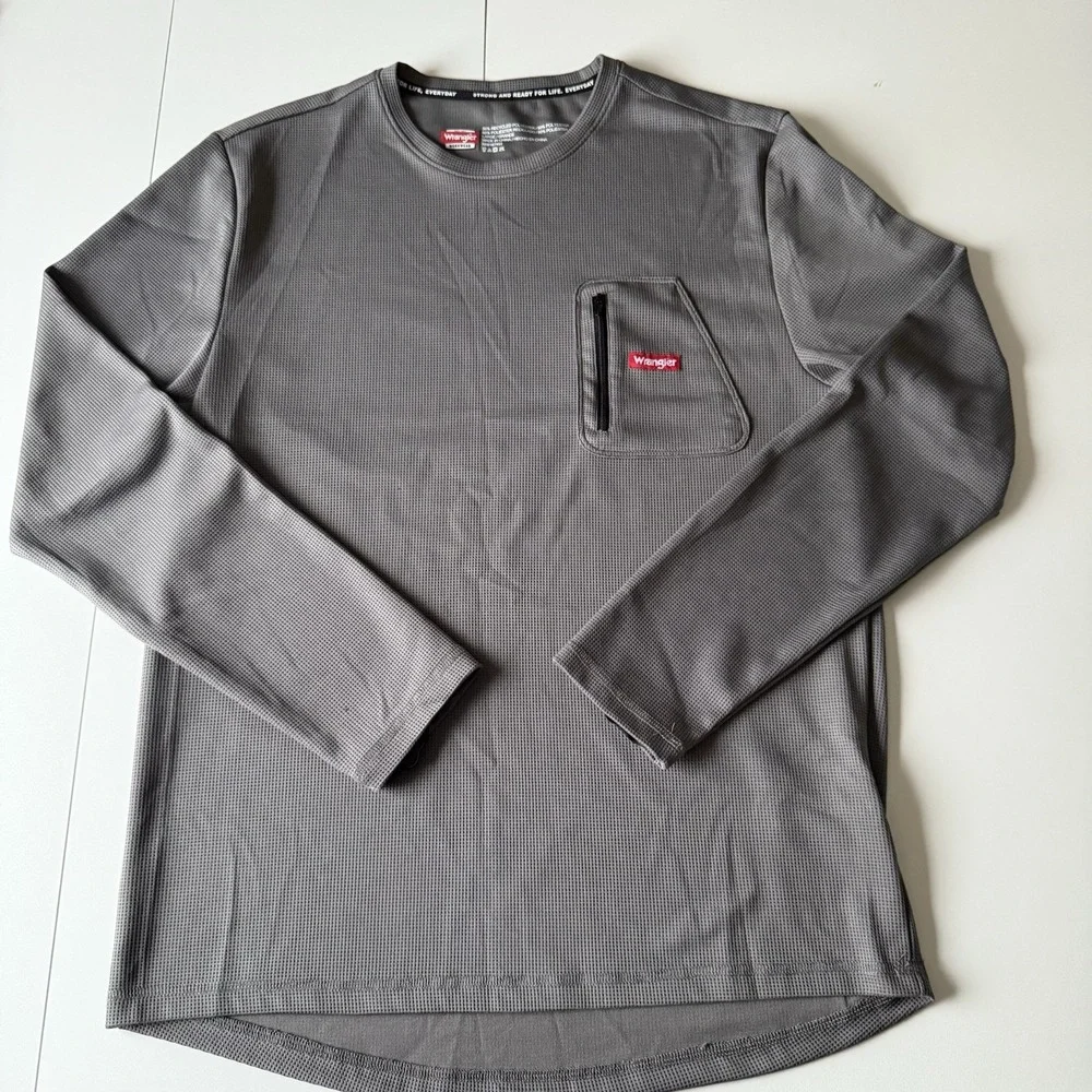 Wrangler Workwear Gray Waffle Active Long Sleeve Zip Up Pocket Size Large Men's